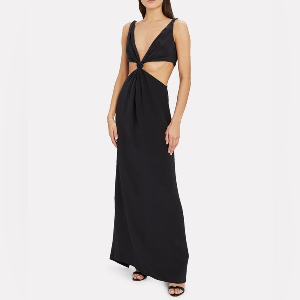 DION LEE Loop Knot Mulberry Silk Gown Elegant Black Cut Out Formal Maxi Dress